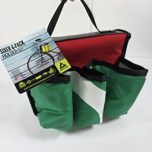 GREEN GURU Sixer 6-Pack Bike Beverage Carrier Bag Red Green Insulated Upcycled
